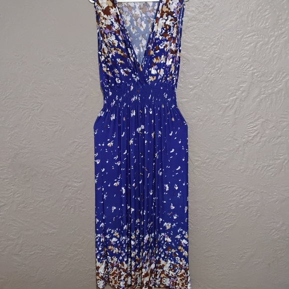 Seven Islands Wome'sWhite and Blue Plunge Neck Sleeveless Maxi Dress Size L - Picture 4 of 11